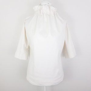 COS  | Short Sleeve White Blouse Ruffle Turtleneck